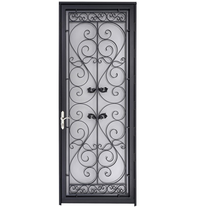 Porte de sécurité en acier de luxe Grisham, porte de tempête en fer 36 x 96 pouces, Right, Noir