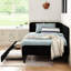 Lit simple noir avec 2 tiroirs de rangement, structure rembourrée convertible, taille de coussin en velours doux, lit, envers-1439284615-1439284612