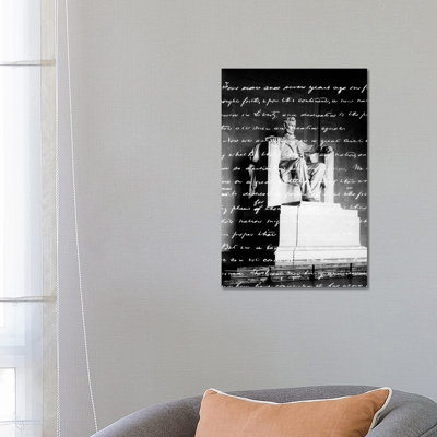 Handwritten Gettysburg Address Superimposed Over Statue at Lincoln Memorial 1 Piece Wrapped Canvas Wall Art