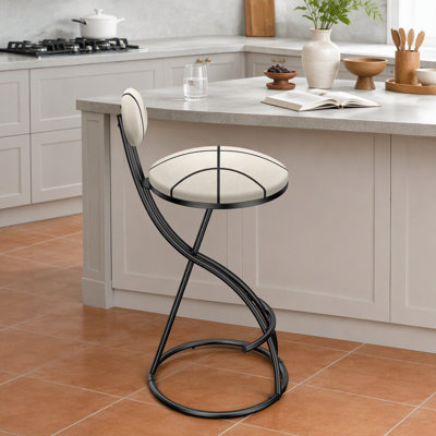 Ensemble de 2 tabourets de bar rembourrés avec tabourets de bar à hauteur de comptoir en velours moderne pour îlot de cuisine, salon (noir et rayé)