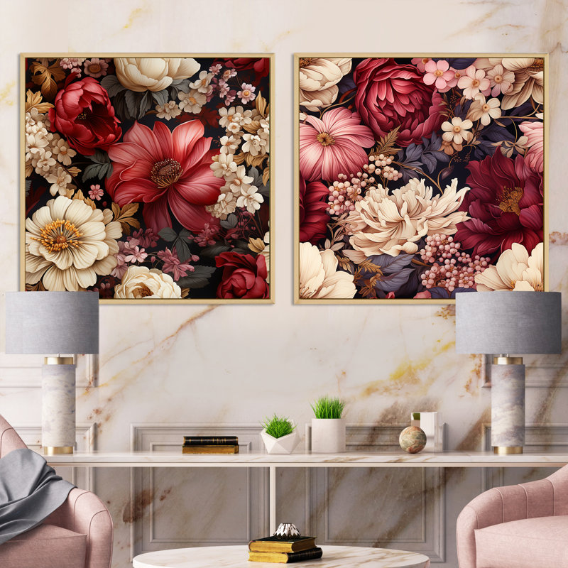 Jessup - Ensemble de 2 collages carrés floraux, Cadre flottant brun, H 16 po x l 33 po
