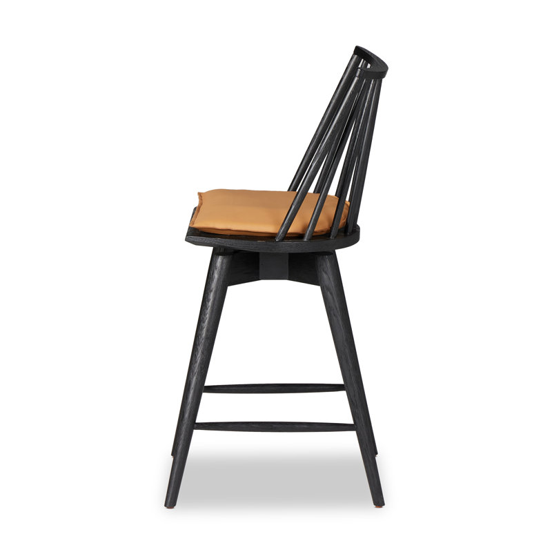 Lewis Swivel Upholstered Stool with Solid Wood Frame, Counter Stool (26.98" Seat Height), Whiskey Saddle/Top Grain Leather
