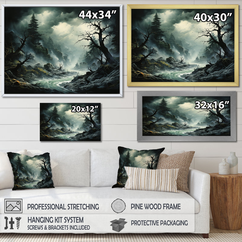 Tempête de rafales de chaos sur toile, H 16 po x l 32 po x P 1 po, Cadre simple noir