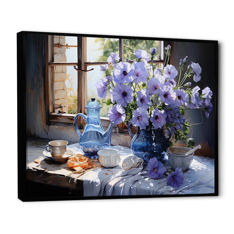 «Morning Glory Bouquet Vase II», reproduction sur toile, Cadre flottant noir, H 24 po x l 32 po