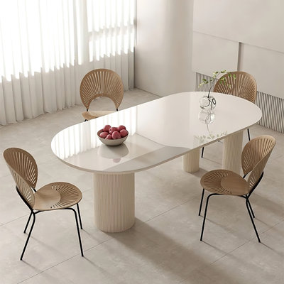 Soghra Modern Minimalist White Oval Dining Table by Orren Ellis