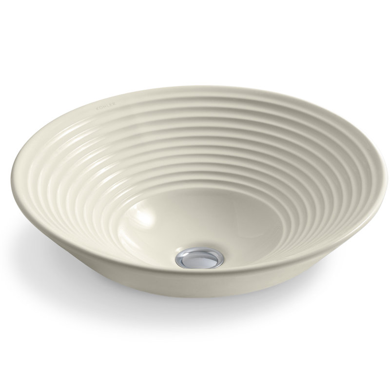 Turnings Ceramic Circular Vessel Bathroom Sink, Almond