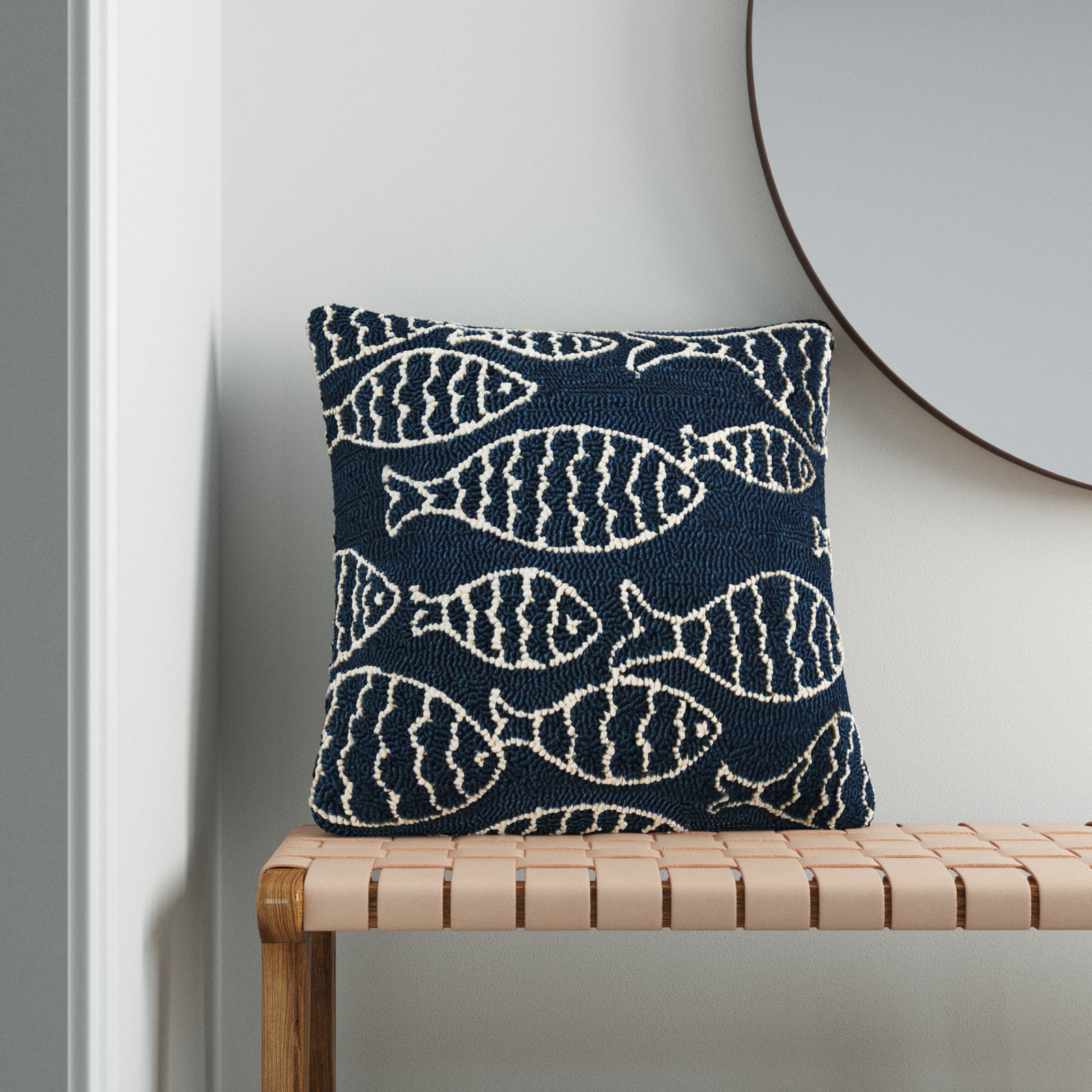 Cavett Embroidered Indoor/Outdoor Throw Pillow, Polyester/Polyfill, Navy