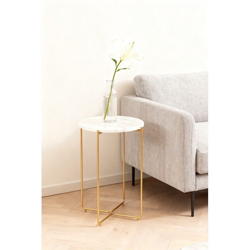 Table d'appoint ronde moderne avec plateau en marbre véritable et structure en métal doré, table d'appoint légère pour le salon, la chambre à coucher et les petits espaces