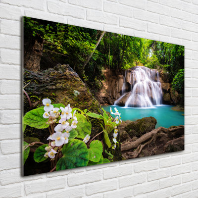Glass Print Wall Art 100X70cm Image Printed On Glass Decorative Wall Picture Behind Toughened / Tempered Safety Real Glass For Kitchen & Living Room Theme:Waterfall Thailand