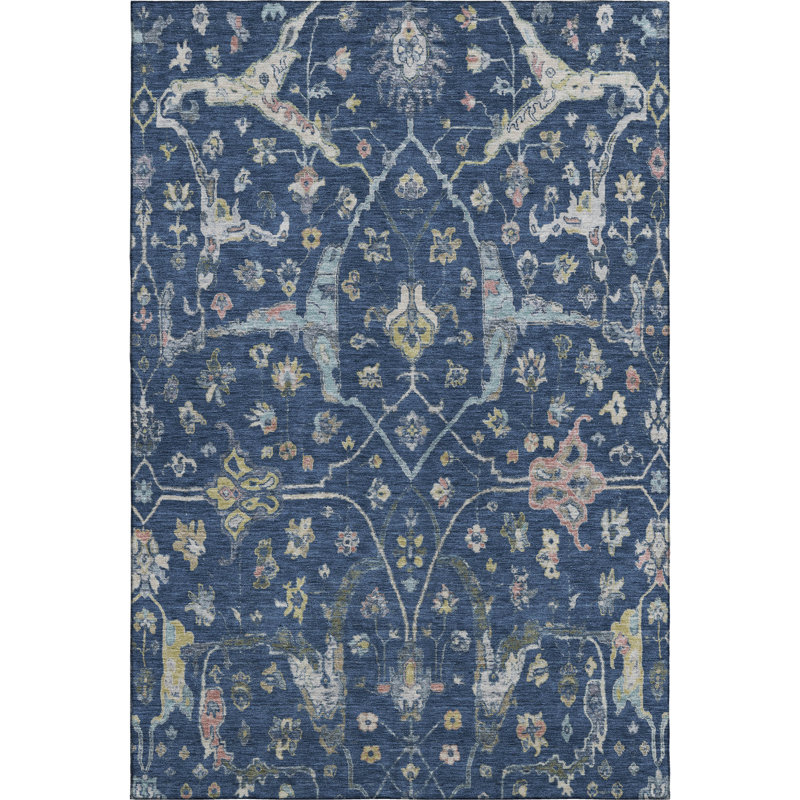 Premium Machine Washable Mayfield AMF2233 Global Rug, Navy, 10' x 14'