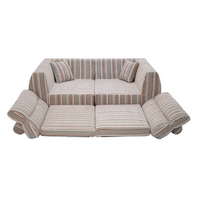 Compression Convertible Sofa with Removable Cushions, Elegant Striped Chenille Upholstery, Converts into 2 Side Chairs
