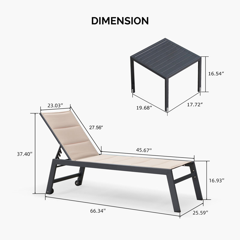Ensemble de chaises longues inclinables 64,17 po Lanece, Beige