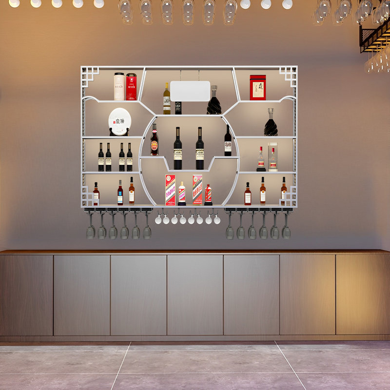 Marts Rack Hokku Designs Martsen Wall Mounted Wine Bottle & Glass Rack Silver ...