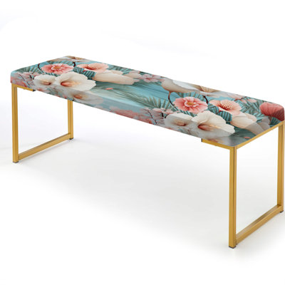 Seashell Serenity Ii Tropical Pattern - Coastal Upholstered Gold Bench