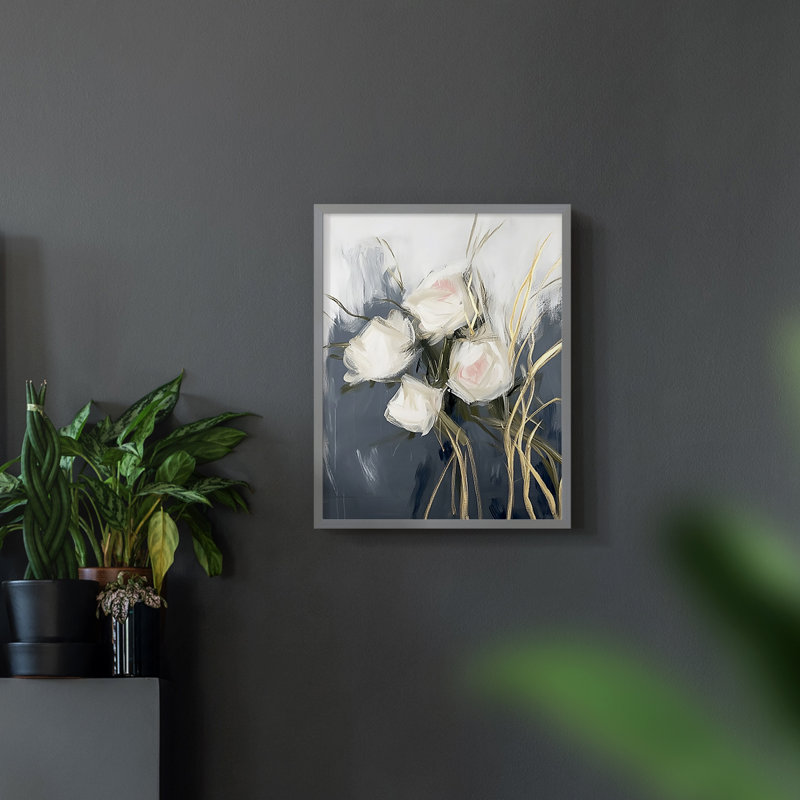 Série FLORAL DCL XXVI - reproduction encadrée de qualité supérieure - prête à être accrochée - aucun clou requis, Gris