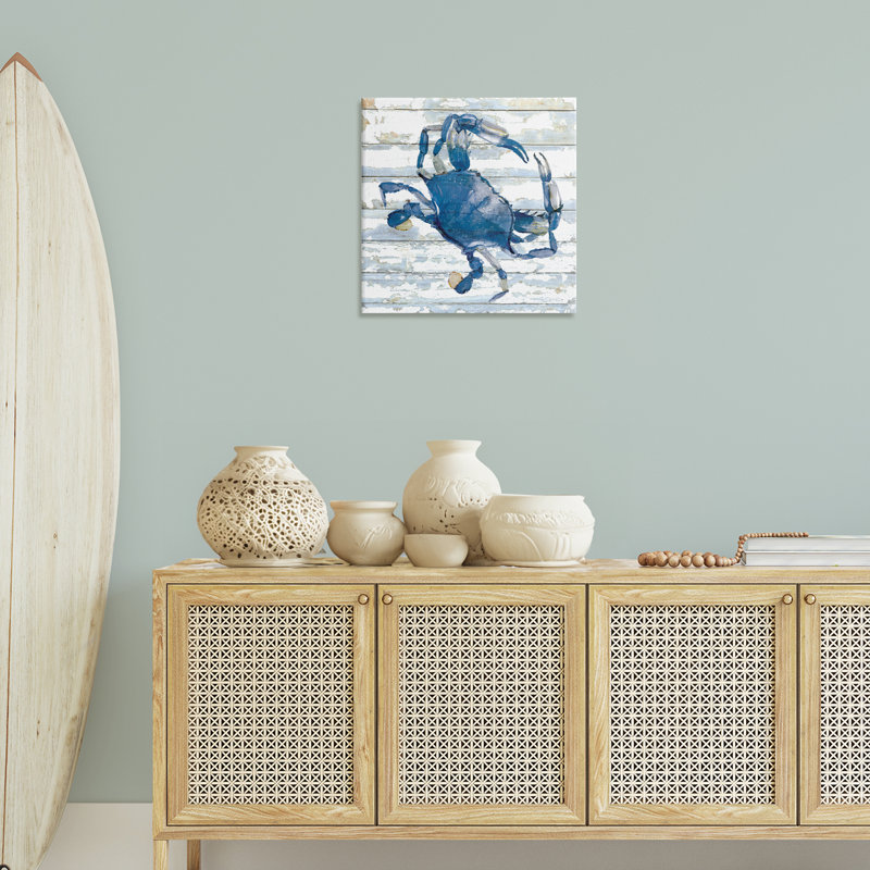  Crabe bleu sur toile patinée par Jessie Perry, H 24 po x l 24 po