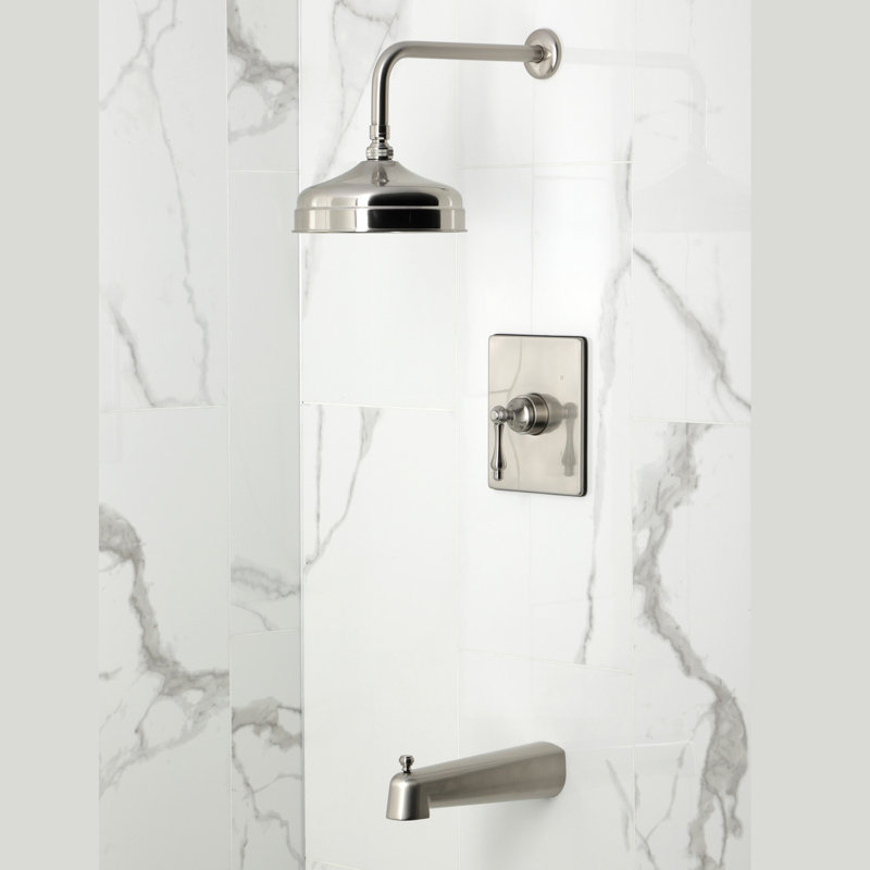 Kingston Brass Single-Handle Pressure Balanced Tub And Shower Faucet, Lever Handle, Brushed Nickel