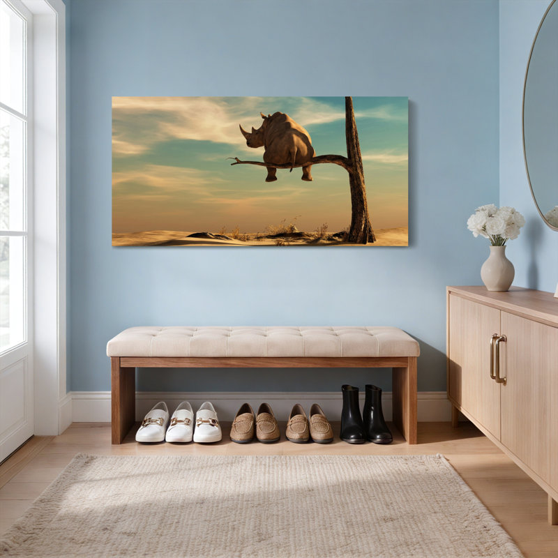 «Rhino On Tree Branch», ensemble de 1 reproduction d'art sur toile tendue, H 16 po x l 32 po