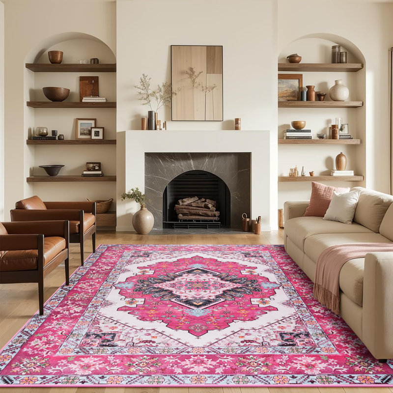 Groner Area Rugs Machine Washable Boho Rug For Living Room Bedroom, Rectangle 4' x 6'
