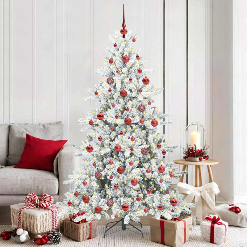 Artificial Hinged Christmas Tree with 300 LEDs, 5.91' H, White/Red