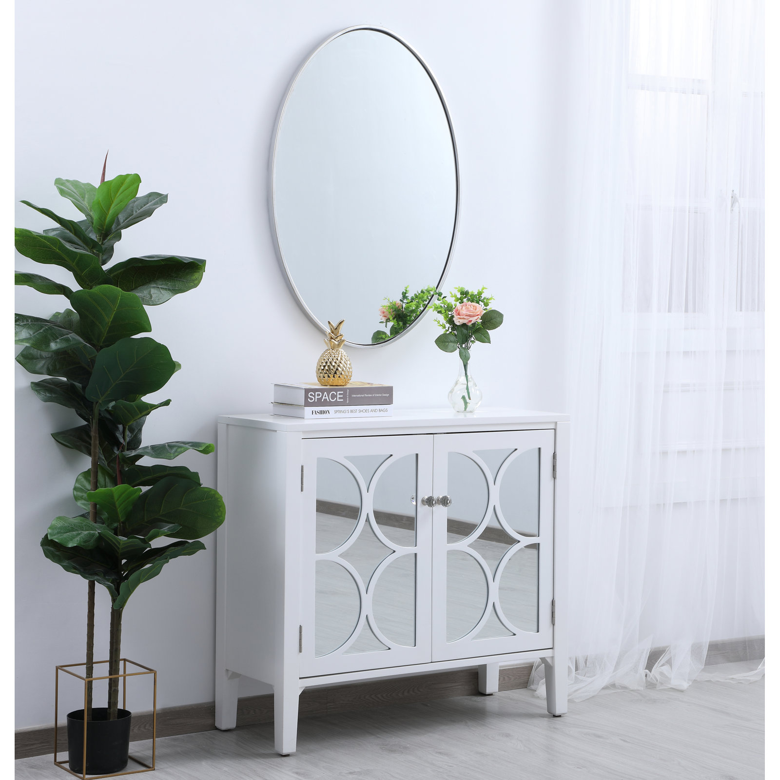 Sabine Metal Oval Wall Mirror, 24" H x 34" W, Silver