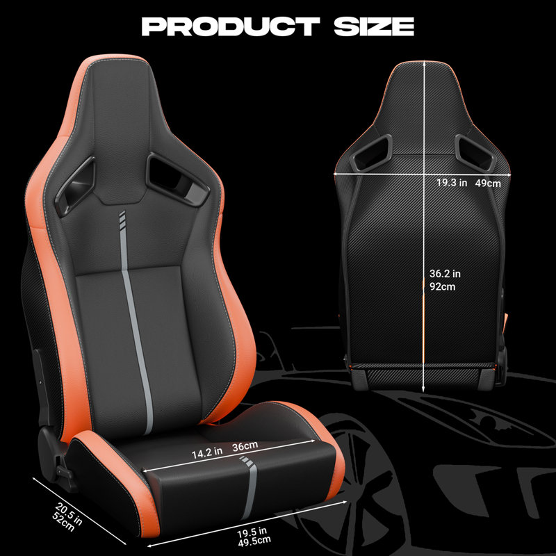 Ensemble de 2 sièges baquets de course universels en PVC avec dossier inclinable en cuir et similicuir ajustable (sans le support de siège)