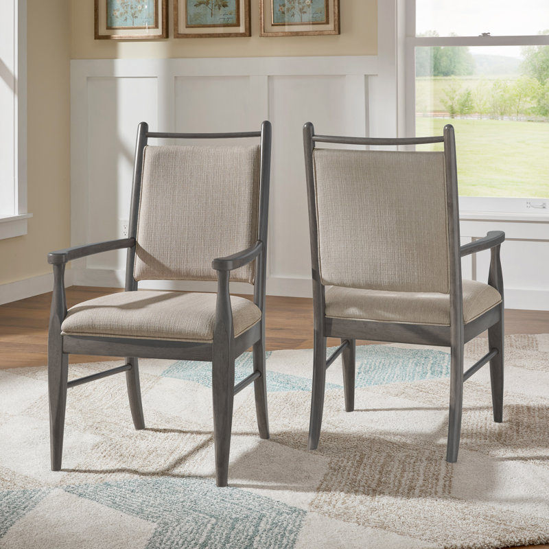 Chaise avec accoudoirs en tissu beige Cipolla, Bois gris