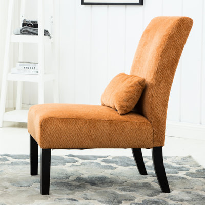 Chaise sans accoudoirs en tissu de chenille, structure en bois massif orange, coussin moelleux, siège d'appoint Flair