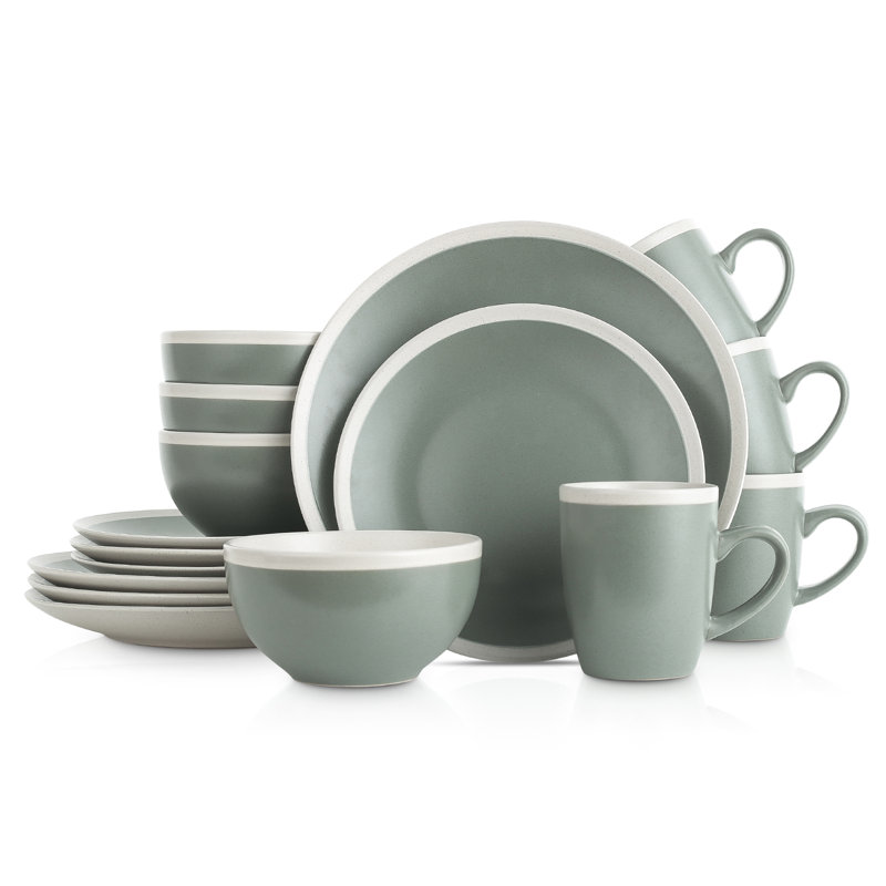 Serenity Green Ceramic 32-Piece Dinnerware Set, Service for 8