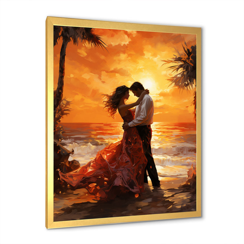 " Dance Salsa In Sunset III ", 32" H x 24" W x 1" D, Gold Single Picture Framed