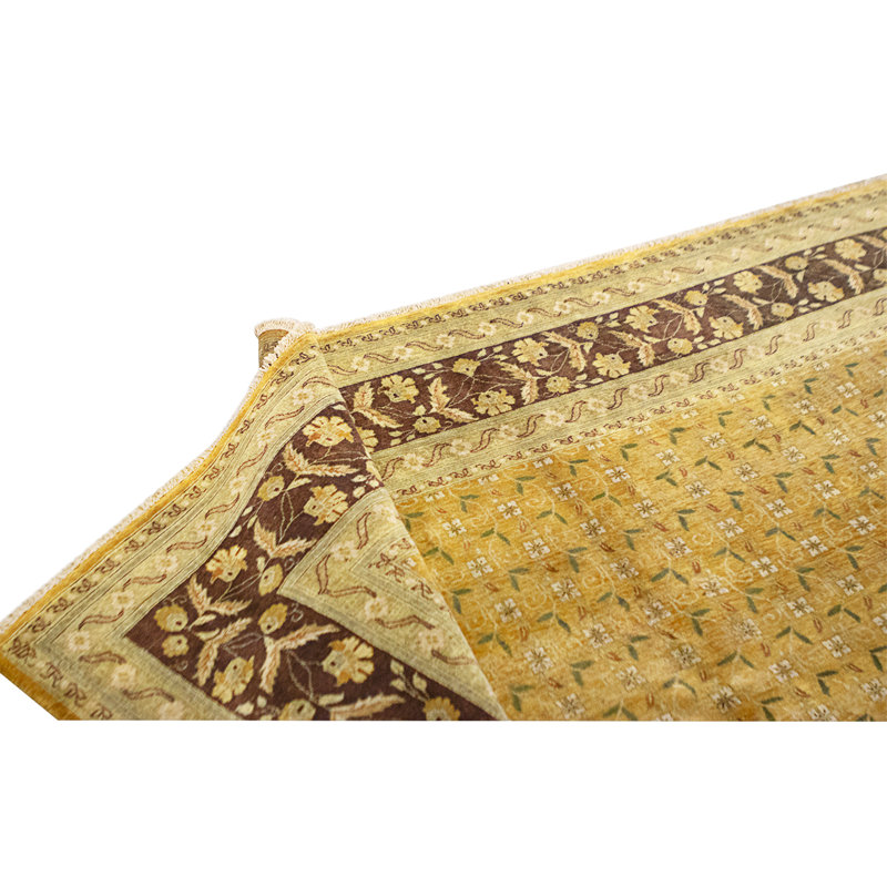 Tapis doré et prune de haute qualité noué à la main