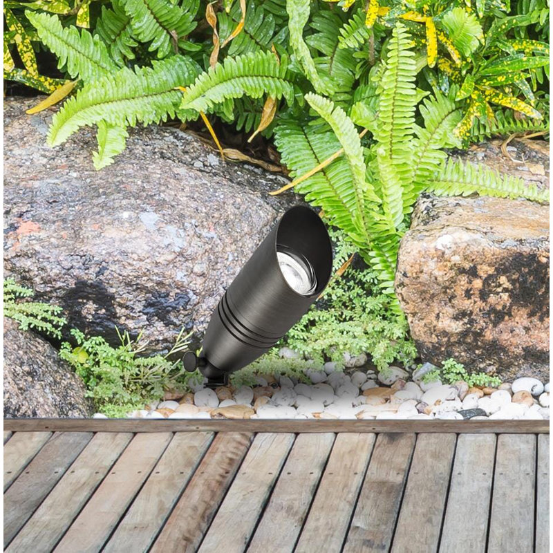 Dark Bronze Cast Brass Outdoor Spot Light with Convex Glass Shade