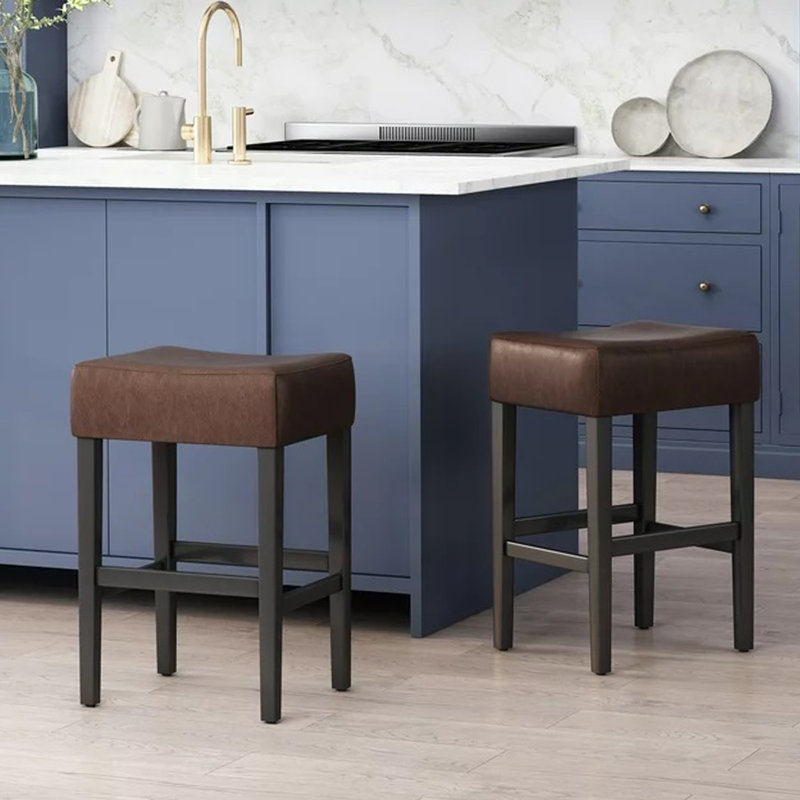 Set of 2, 26.75" Backless Leather Counter Height Barstool