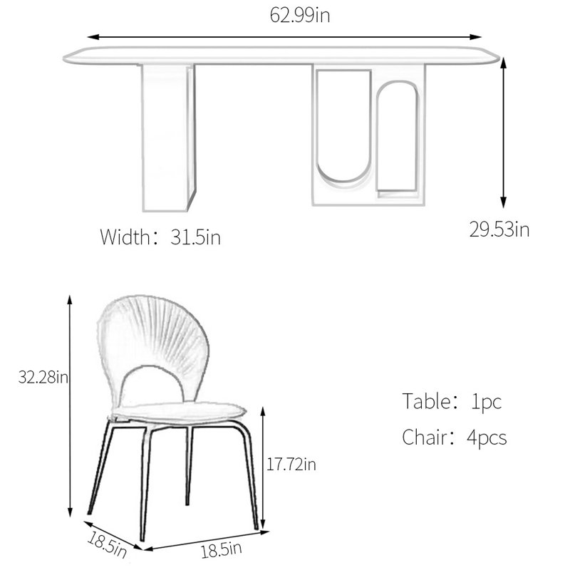 Superior sintered stone dining table set, 29.53"H x 62.99"L x 31.5"W