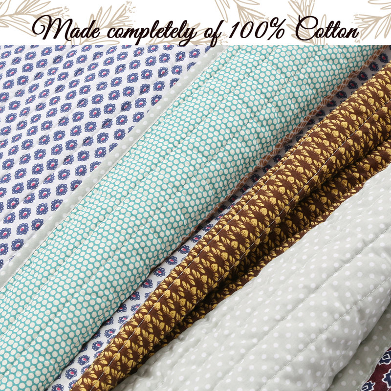 Nesco Blue and Brown Cotton Reversible King Quilt Set