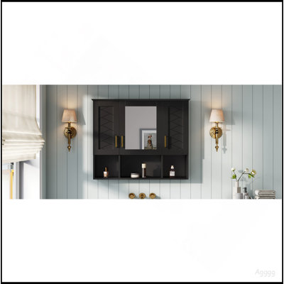Armoire à pharmacie murale 35 po 2 en 1 avec tablettes réglables et portes à fermeture douce, miroir haute définition avec rangement pour meuble-lavabo de salle de bain