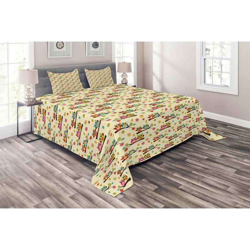 Owl Polyester Coverlet, King Bedspread + 2 Shams