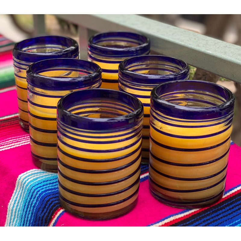 Verres mexicains soufflés à la main - Verres à spirale bleus, 10 oz