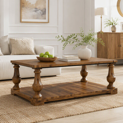 Farmhouse Coffee Table with 2-Tier Storage and Turned Legs