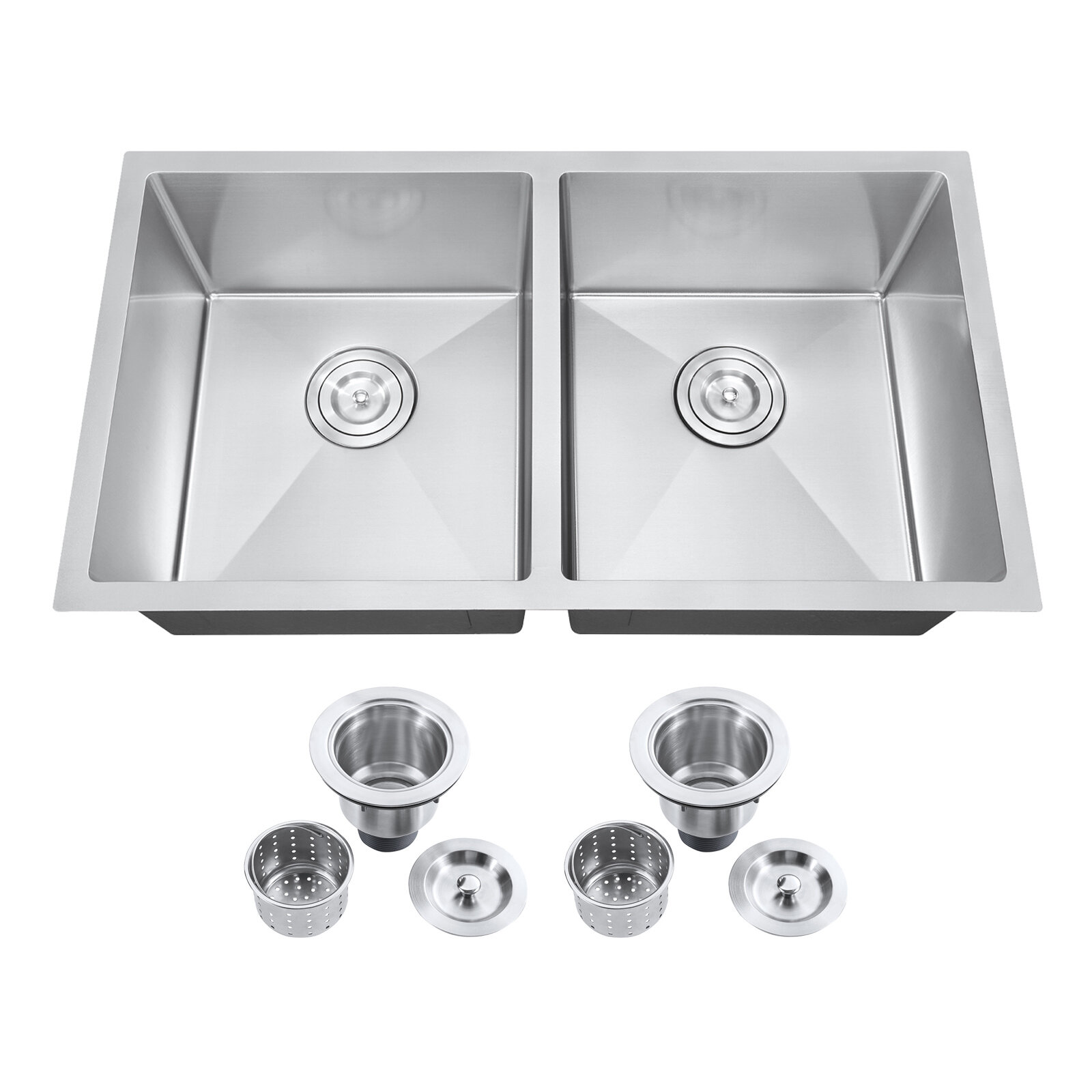 KBFmore 31 Inch Double Equal Bowl Undermount Classic Kitchen Sink with 6  Pieces Sink Accessories