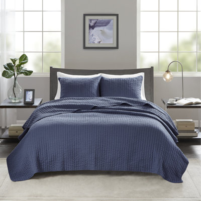 Ensemble de courtepointe 3 pièces bleu marine double / grand