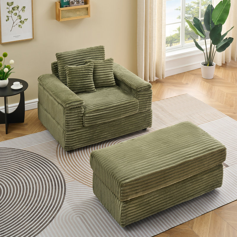 Canapé en velours côtelé simple avec repose-pieds 44 po Kothan, Velours côtelé vert