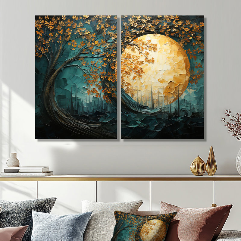 Golden Emerald Forest I - impressions sur toile modernes à 2 panneaux, Wrapped Canvas, Does Not Apply, 36" H x 48" W