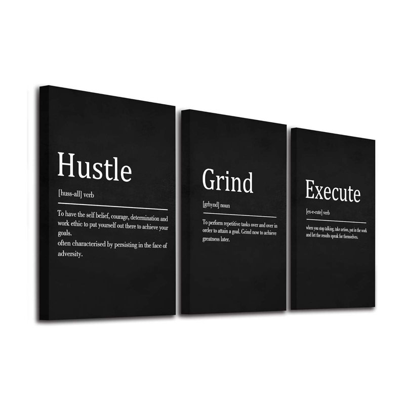 3 Piece Wrapped Canvas Print, Black