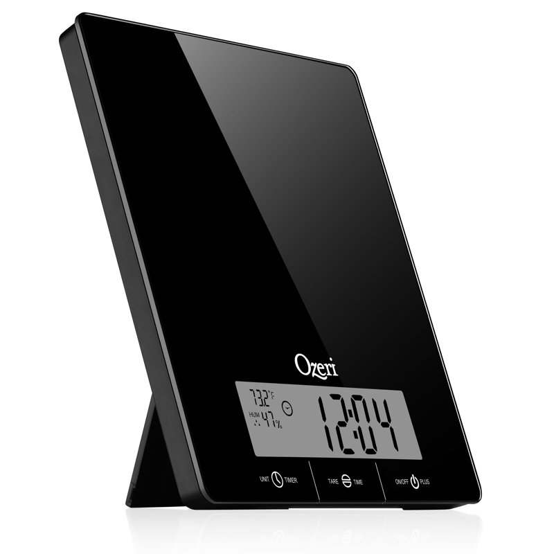 Balance de cuisine en verre trempé 22 lb (10 kg) avec horloge, jauge de température et d'humidité Touch III