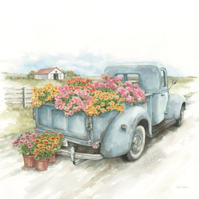 " Truck With Flowers On Blue "