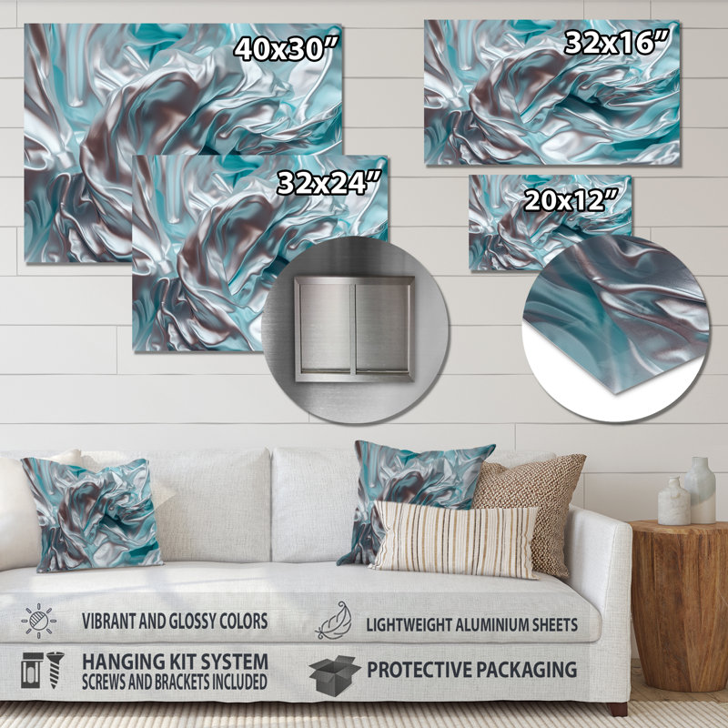 «Silver Blue Dancing Colors» sur impression métallique, H 12 po x l 20 po
