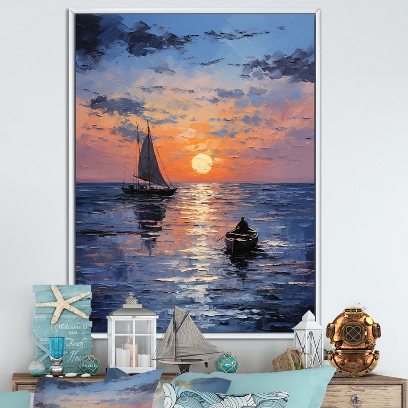 Coucher de soleil bleu sur fond de côte I - art mural coucher de soleil côtier, H 40 po x l 30 po x P 1,5 po