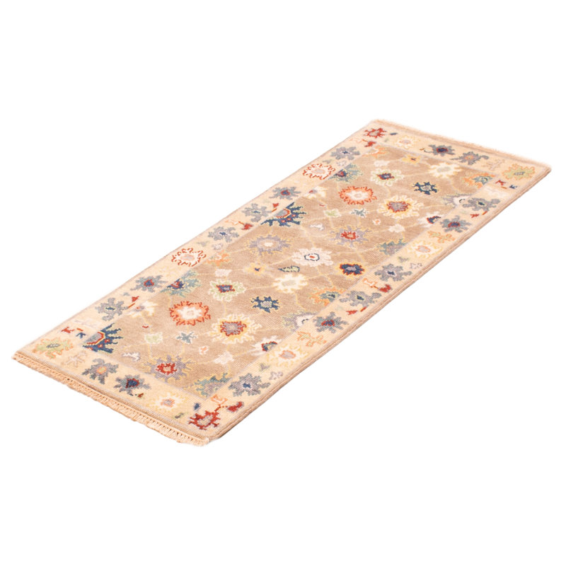 Tapis de couloir brun en laine noué à la main de conception unique 2 pi 6 po x 5 pi 11 po New Age