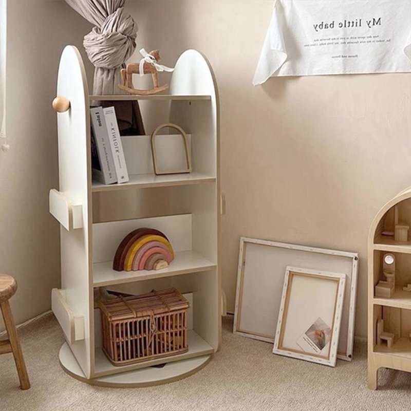 Bibliothèque rotative en bois manufacturé beige moderne